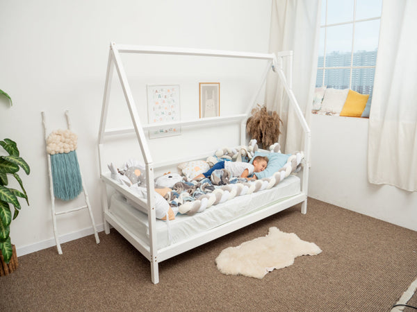 Montessori bed with legs White color Without front rail (Model 1)