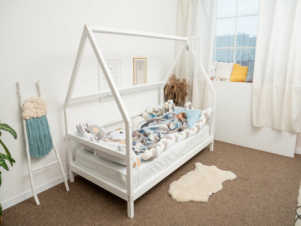 Montessori bed with legs White color Without front rail (Model 1)