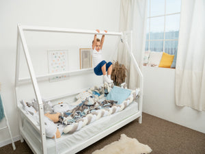Montessori bed with legs White color Without front rail (Model 1)