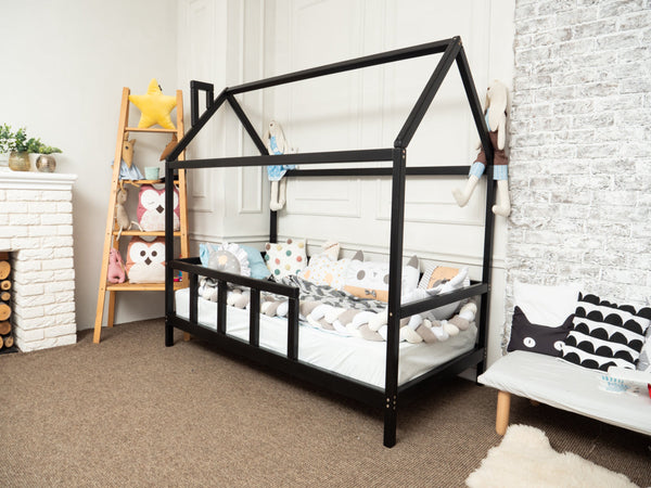 Montessori Bed House Bed with legs Black color (Model 2)
