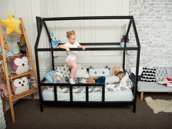 Montessori Bed House Bed with legs Black color (Model 2)