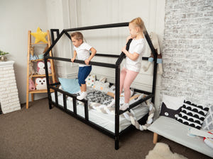 Montessori Bed House Bed with legs Black color (Model 2)