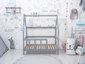 Montessori toddler bed with legs Grey color (Model 1)