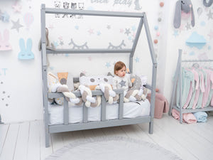 Montessori toddler bed with legs Grey color (Model 1)