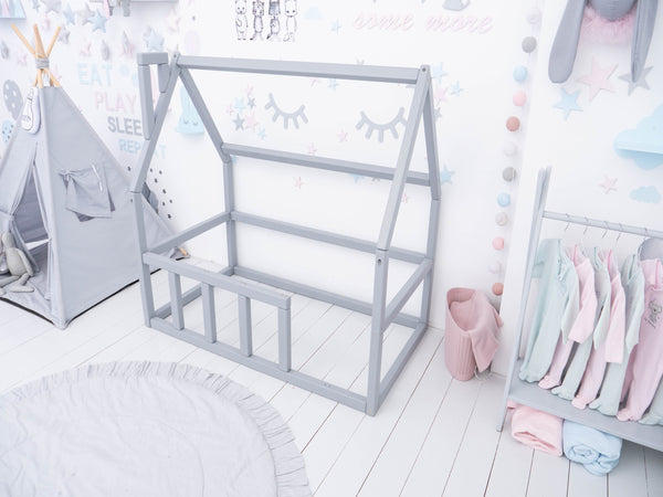 Platform Montessori floor bed for Toddler without slats Grey color (Model 1)