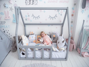 Grey toddler bed without slats -Crib size toddler bed(Model 1)