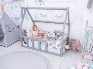 Grey toddler bed without slats -Crib size toddler bed(Model 1)