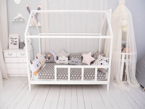 White toddler bed - Montessori House Bed with legs (Model 2)