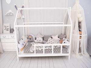 White toddler bed - Montessori House Bed with legs (Model 2)