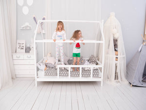 White toddler bed - Montessori House Bed with legs (Model 2)