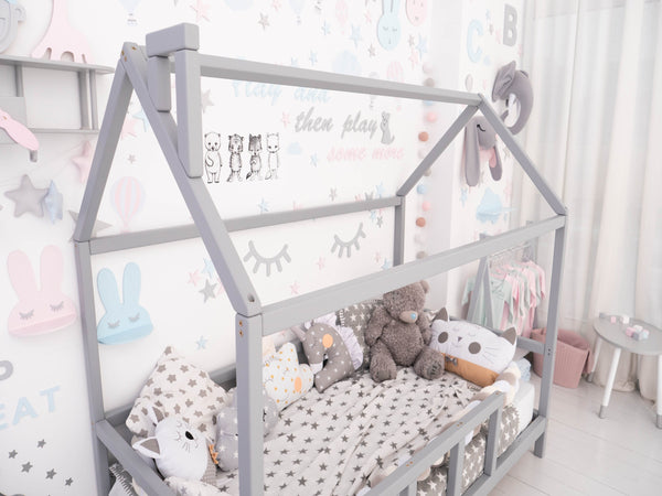 Montessori Bed House Bed with legs Grey color (Model 2)