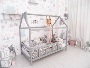 Montessori Bed House Bed with legs Grey color (Model 2)