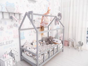 Montessori Bed House Bed with legs Grey color (Model 2)