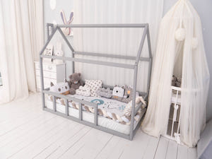 Floor Bed House Shaped bed, Grey color (Model 2)