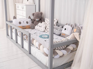 Floor Bed House Shaped bed, Grey color (Model 2)