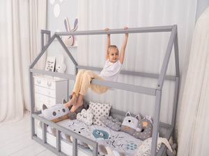 Floor Bed House Shaped bed, Grey color (Model 2)