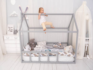 Floor Bed House Shaped bed, Grey color (Model 2)