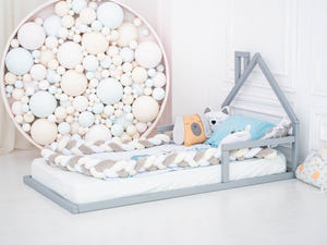 Montessori Floor Toddler Bed House Frame bed Grey color (Model 3)