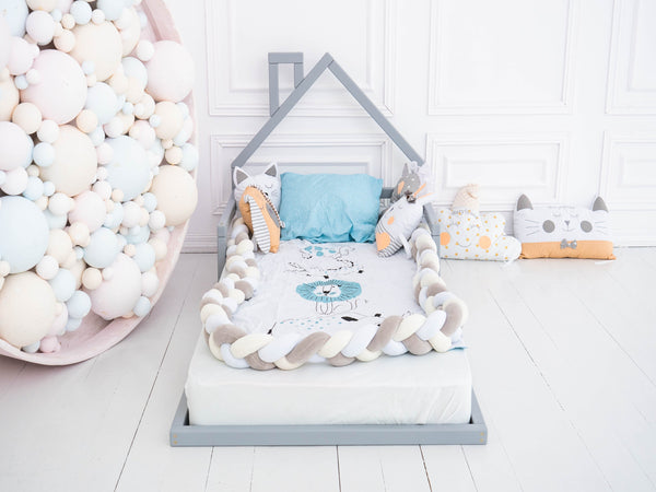 Montessori Floor Toddler Bed House Frame bed Grey color (Model 3)