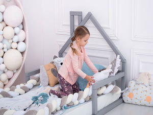 Montessori Floor Toddler Bed House Frame bed Grey color (Model 3)