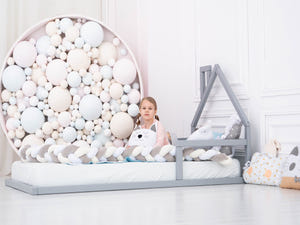 Montessori Floor Toddler Bed House Frame bed Grey color (Model 3)