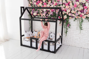 Toddler Platform Bed Montessori Bed House Black color (Model 2)