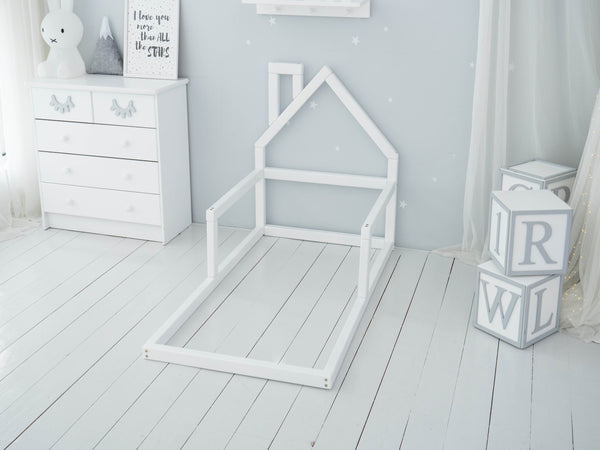 Montessori Floor Toddler Bed House Frame White color (Model 3)