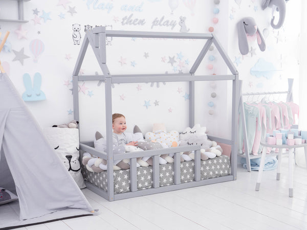 Toddler Platform Bed Montessori Bed House Grey color (Model 2)