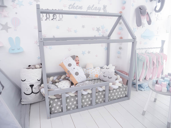 Toddler Platform Bed Montessori Bed House Grey color (Model 2)