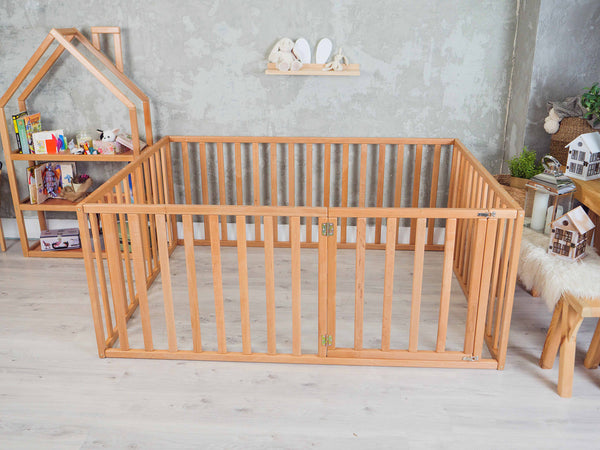 Wooden floor Montessori bed Playpen with extended rail Sizes EU (Model 6.3)