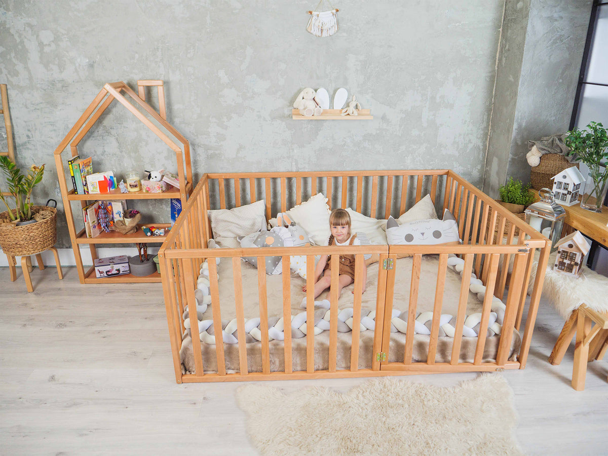 Twin Size Wooden Floor Bed Montessori Design With Extended Rails | Nat ...