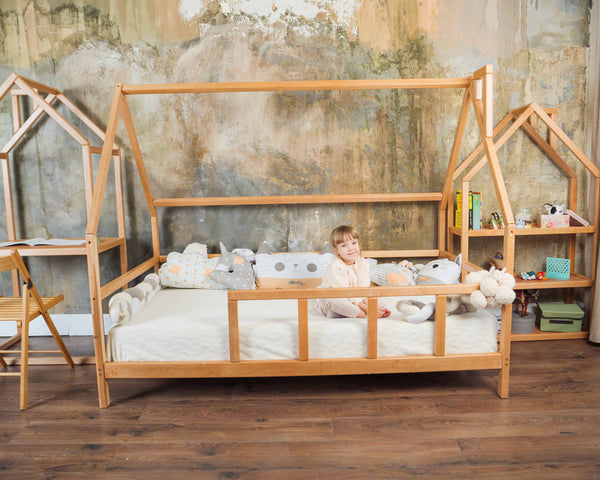 Toddler Montessori Bed with legs and slats | Twin size | Natural color (Model 1)