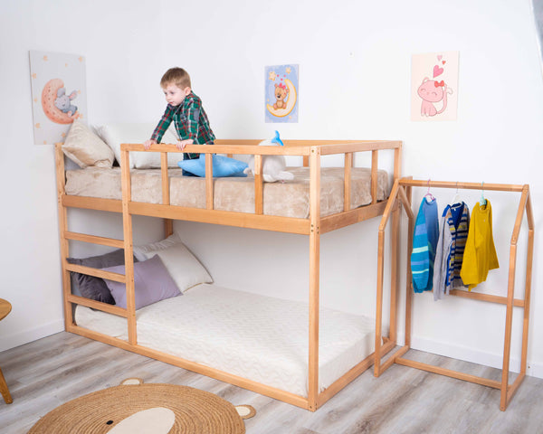 Twin size Wooden Montessori Bunk bed for toddlers (Model 13 White color)