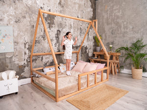 Platform Montessori floor bed for Toddler without slats Natural color (Model 1)