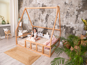 Platform Montessori floor bed for Toddler without slats Natural color (Model 1)