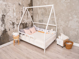 Montessori Bed Frame with legs and roof White color, Size 75x54 in (Model 1)