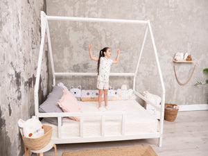 Full size Montessori Bed Frame with legs and roof White color, Size 75x54 in (Model 1), photo 1