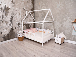 Montessori House Bed with Legs and Slats, White color(Model 2)