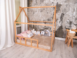 Platform Montessori Bed House Natural color with roof (Model 2)