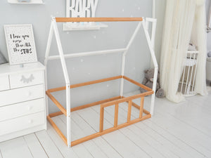 Floor bed for sleeping only Montessori bed for toddler (Model 1 mini WHITE+NATURAL TREE)