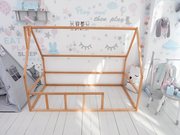 Floor bed for sleeping only Montessori - crib, twin, full, queen house Natural color (Model 1 mini)