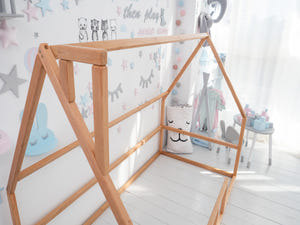 Floor Bed for Sleeping Only - Twin, Full, Queen House Bed, Natural Color(Model 1 mini)