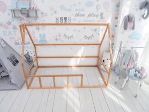 Floor Bed for Sleeping Only - Twin, Full, Queen House Bed, Natural Color(Model 1 mini)