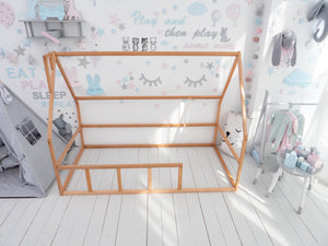 Floor bed for sleeping only Montessori - crib, twin, full, queen house Natural color (Model 1 mini)