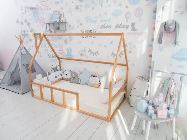 Floor bed for sleeping only Montessori - crib, twin, full, queen house Natural color (Model 1 mini), фото 6