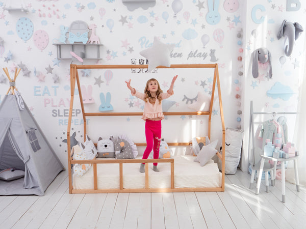 Floor bed for sleeping only Montessori - crib, twin, full, queen house Natural color (Model 1 mini), фото 3