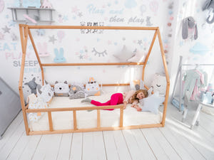 Floor Bed for Sleeping Only - Twin, Full, Queen House Bed, Natural Color(Model 1 mini)