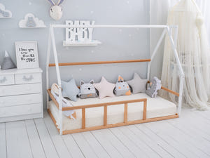 Kids Floor bed for climbing Wooden House Montessori bed (Model 1)
