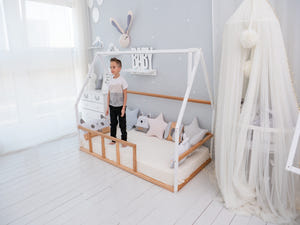Kids Floor bed for climbing Wooden House Montessori bed (Model 1)