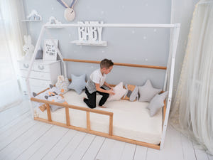 Kids Bed for Sleeping Only - Montessori  Wooden House (Model 1 mini)